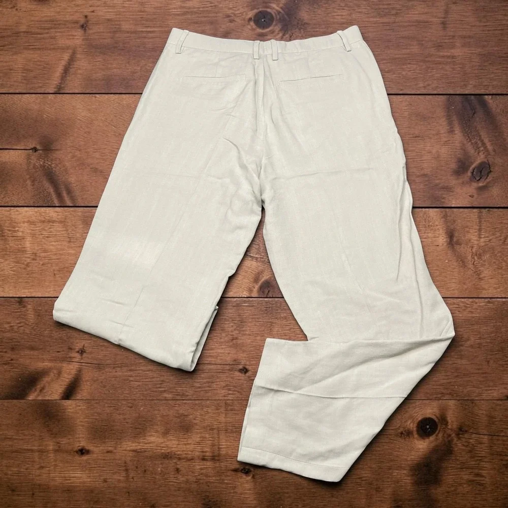NEW Zara Man Mens Beige Linen Blend Straight Summer Trouser Pants Mens W32 x L30